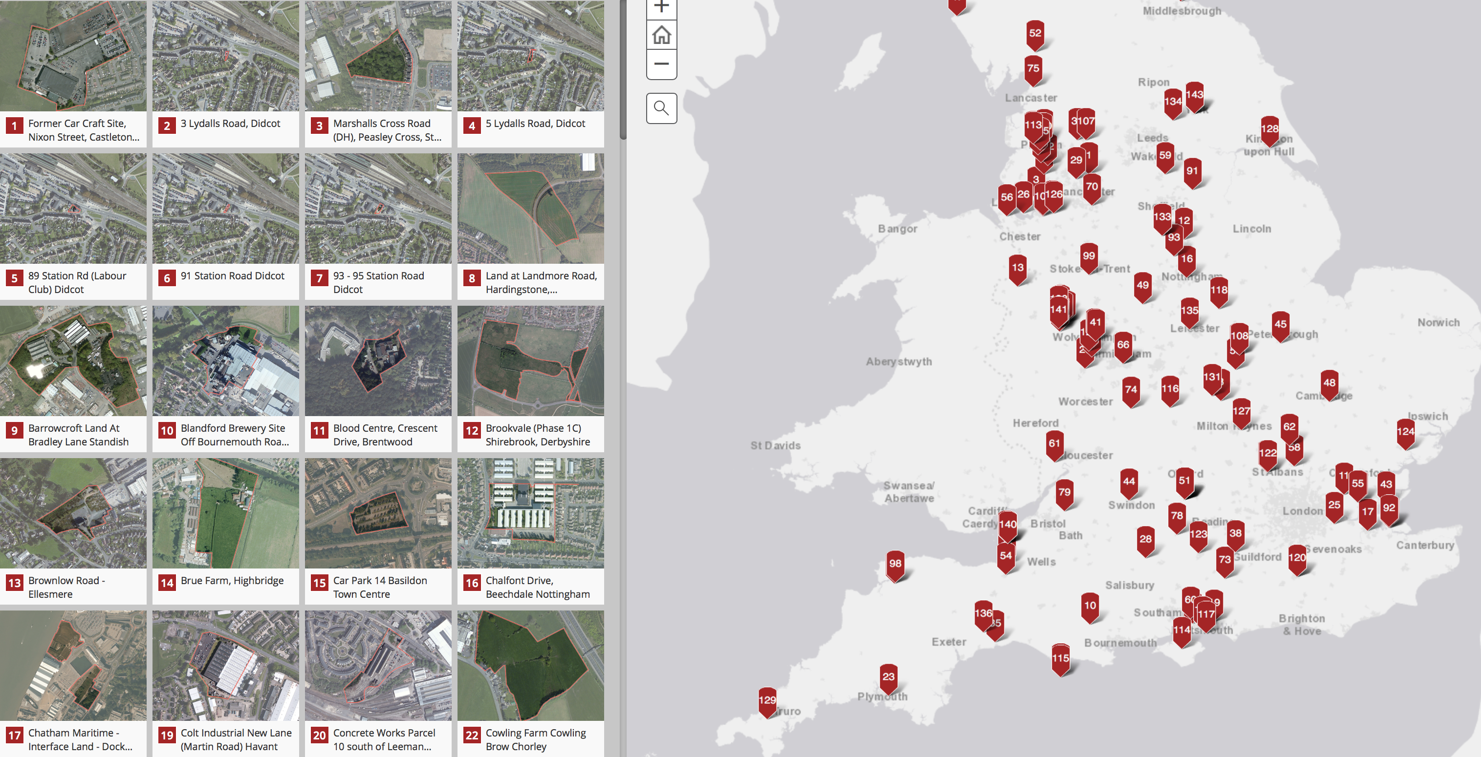 Homes England development opportunities - interactive map screenshot