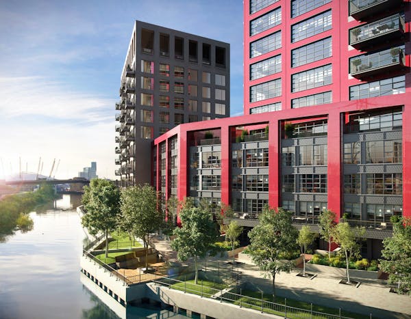 Image for London City Island launches collection of bright red modern townhouses